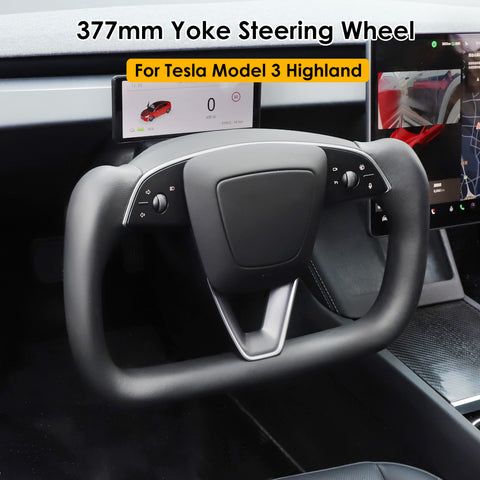 VJOYCAR 377mm Yoke Handle Model 3 Highland 2024 with Heating Yoke Steering Wheel with Stitching For Tesla Modification