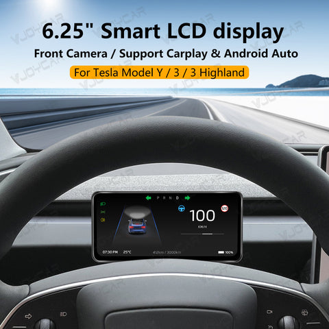 VJOYCAR Low Cost 6.25inch Cluster Display Dashboard Support CarPlay Android Auto Blind Spot Monitor For Tesla Model Y 3 Performance