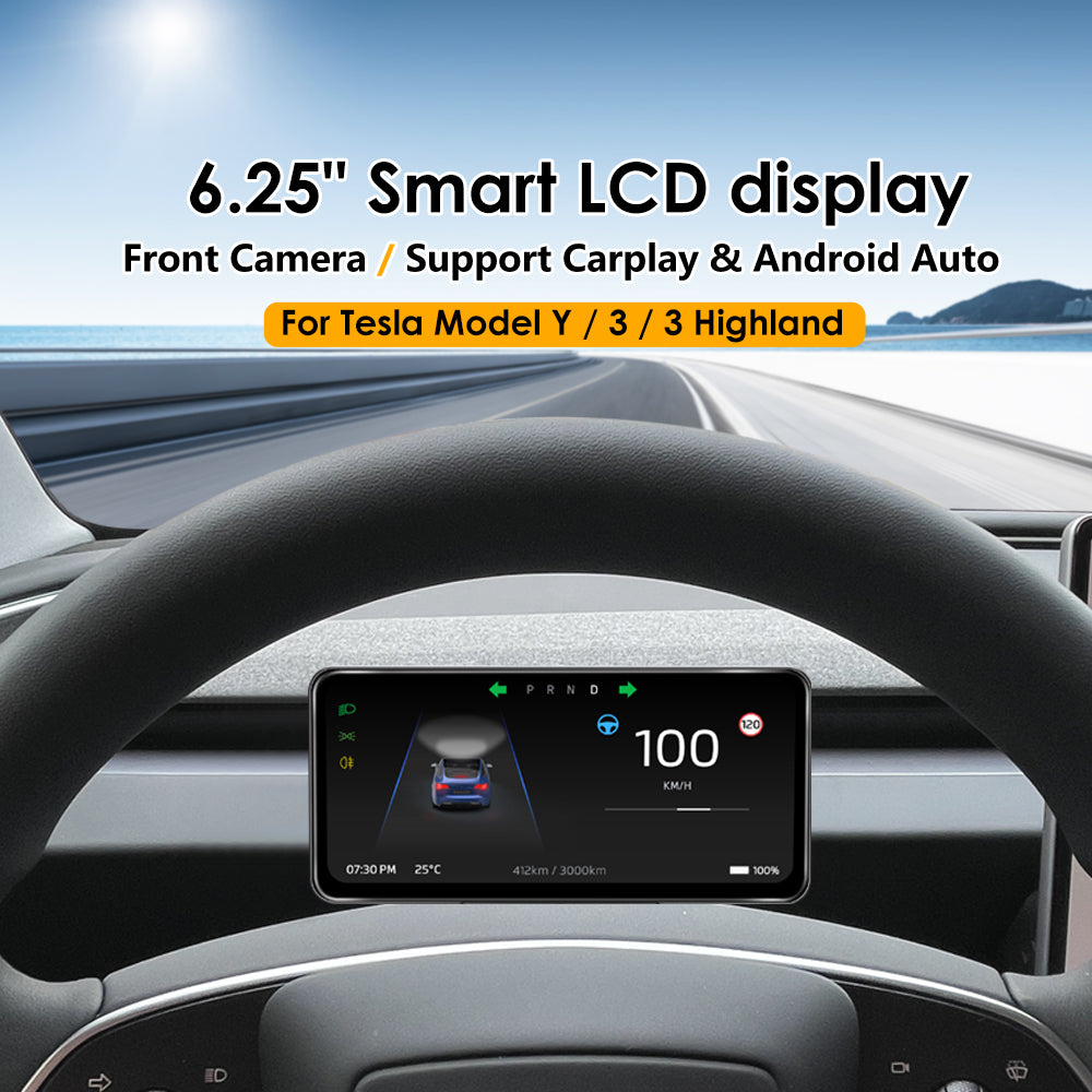 VJOYCAR Low Cost 6.25inch Cluster Display Dashboard Support CarPlay Android Auto Blind Spot Monitor For Tesla Model Y 3 Performance