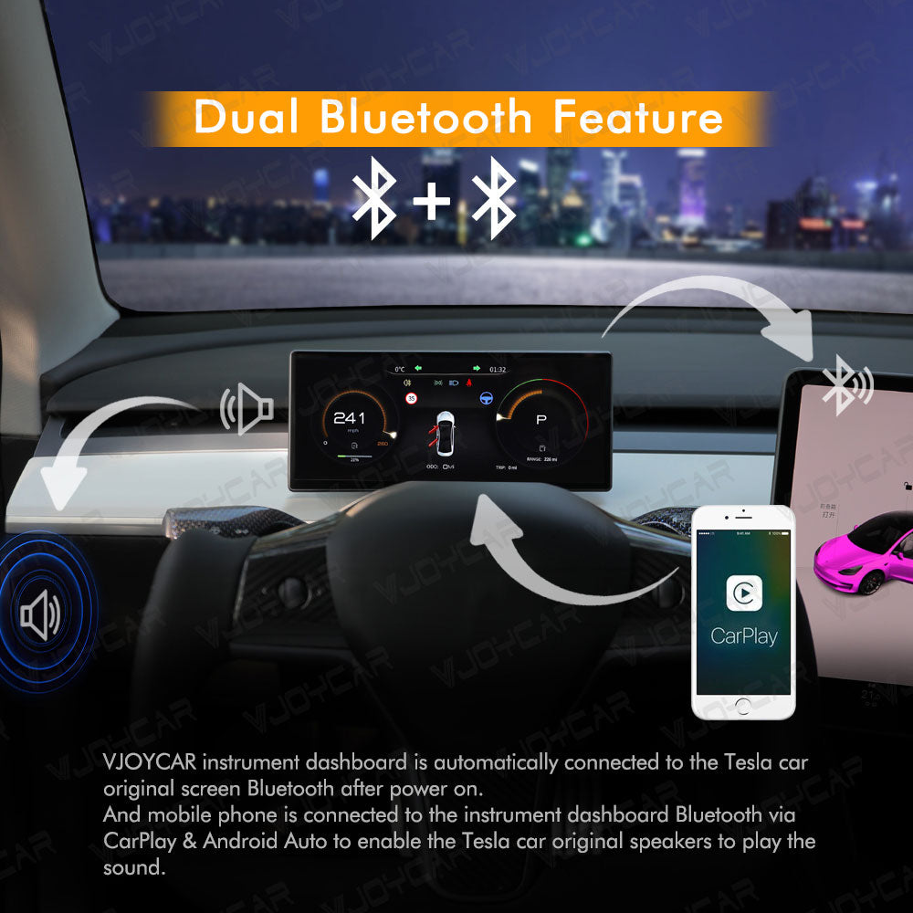 VJOYCAR 8.8“ Digital Dashboard Screen Carplay Android Auto HUD Battery Speed for Tesla