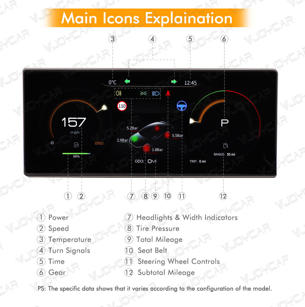 VJOYCAR 8.8“ Digital Dashboard Screen Carplay Android Auto HUD Battery Speed for Tesla