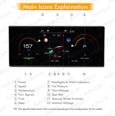 VJOYCAR 8.8“ Digital Dashboard Screen Carplay Android Auto HUD Battery Speed for Tesla