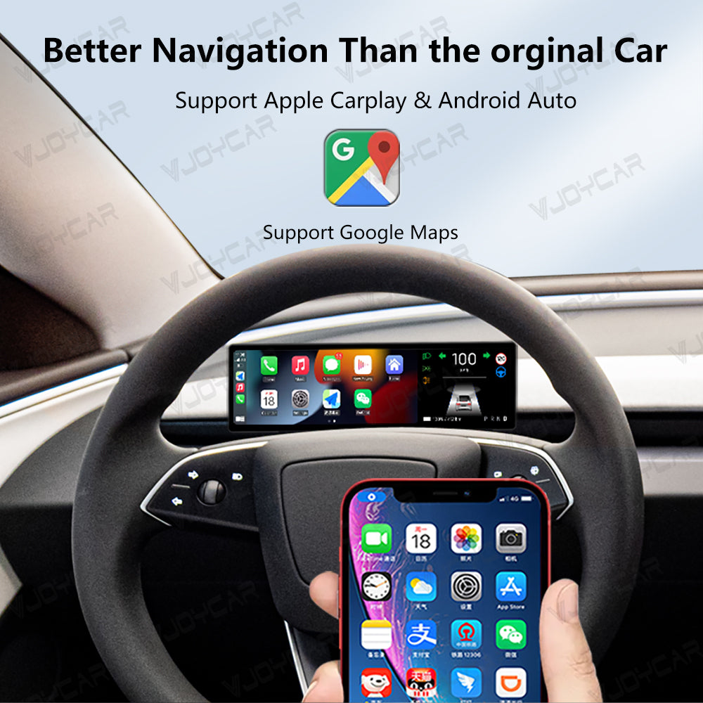 VJOYCAR 8.8 inches New Dashboard Screen For Tesla Model 3 Y Support Wireless Carplay & Android Auto Blind Spot Monitor Optional Camera