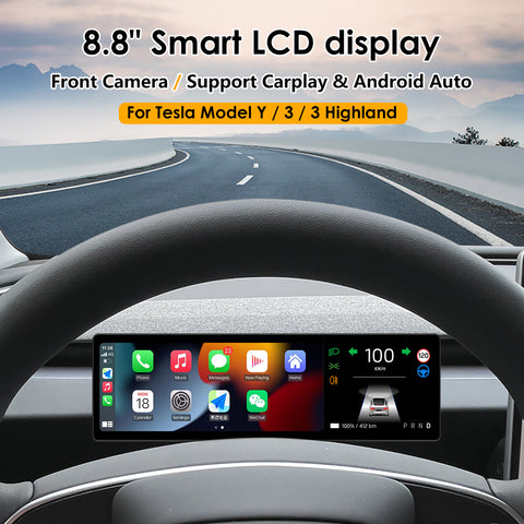 VJOYCAR 8.8 inches New Dashboard Screen For Tesla Model 3 Y Support Wireless Carplay & Android Auto Blind Spot Monitor Optional Camera