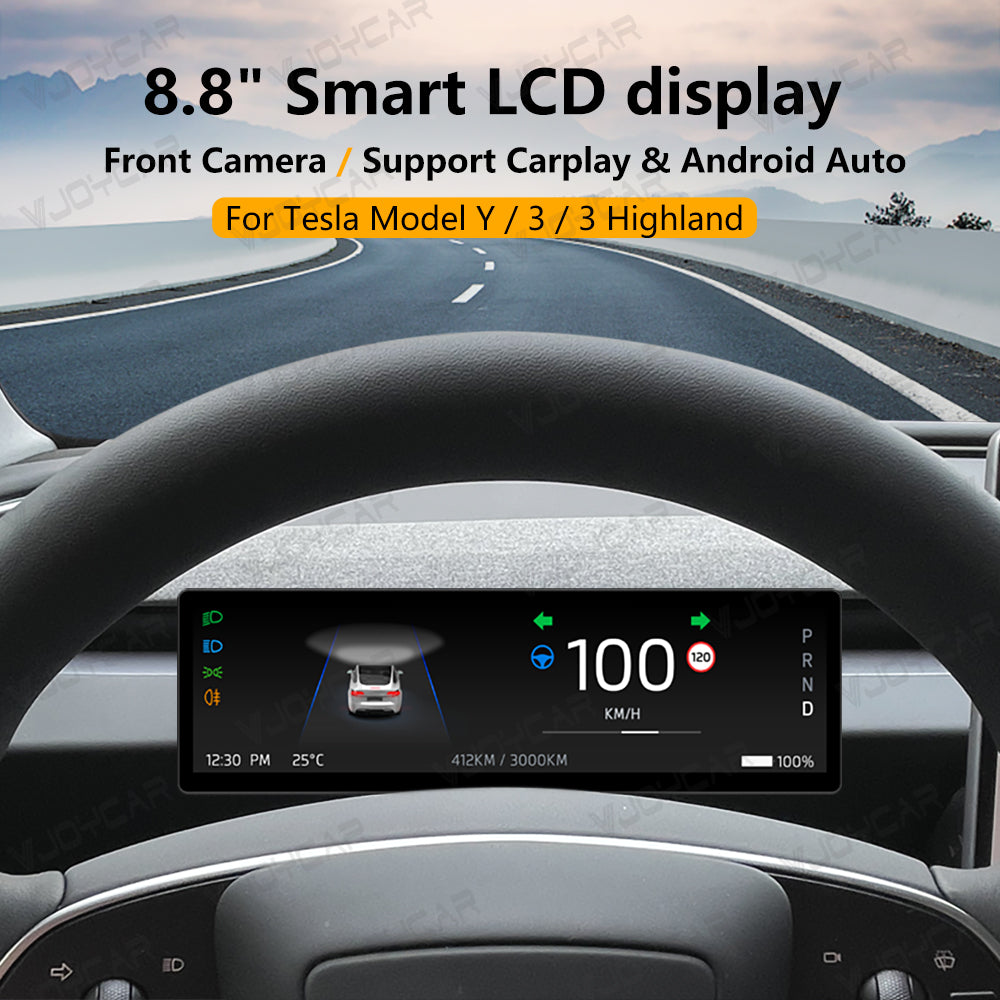 VJOYCAR 8.8 inches New Dashboard Screen For Tesla Model 3 Y Support Wireless Carplay & Android Auto Blind Spot Monitor Optional Camera