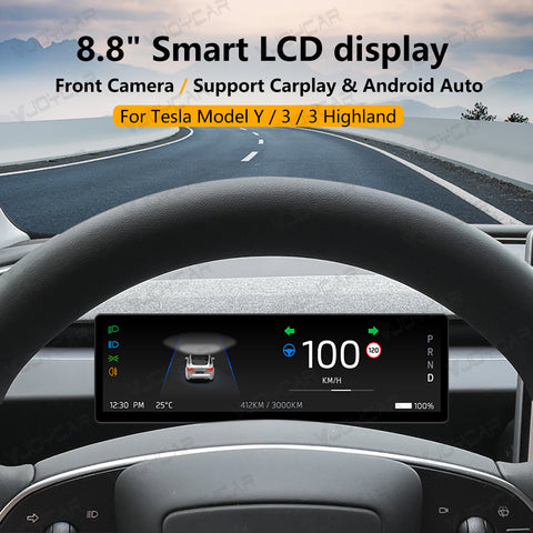 VJOYCAR 8.8 inches New Dashboard Screen For Tesla Model 3 Y Support Wireless Carplay & Android Auto Blind Spot Monitor Optional Camera