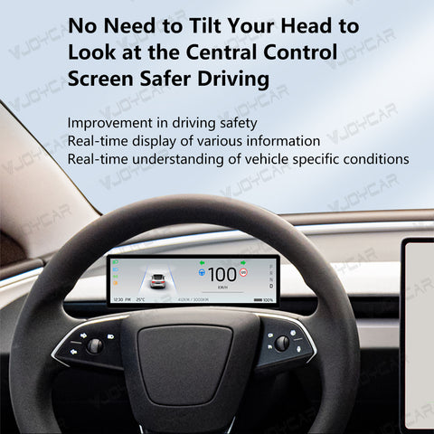 VJOYCAR 8.8 inches New Dashboard Screen For Tesla Model 3 Y Support Wireless Carplay & Android Auto Blind Spot Monitor Optional Camera