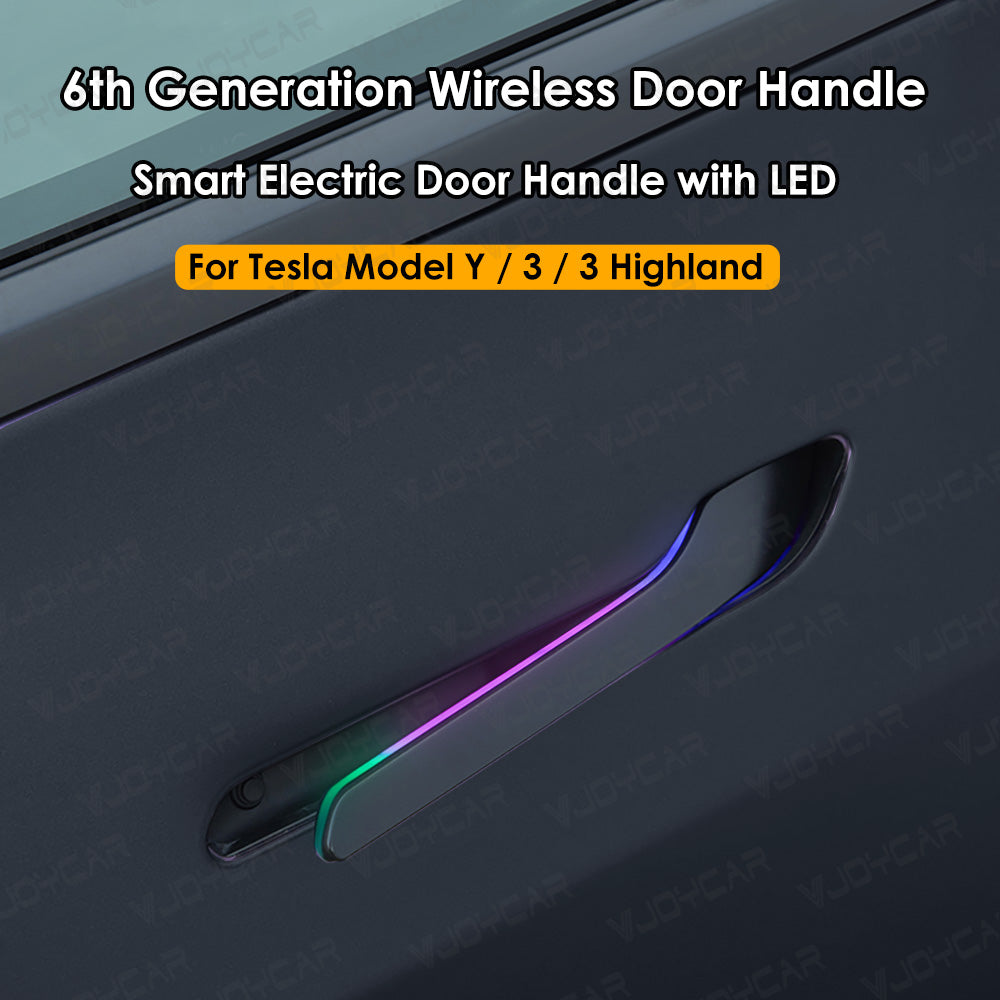 VJOYCAR the 6th Generation Colorful LED Lights Electric Wireless Auto Door Handle for Tesla Model Y 3 Highland