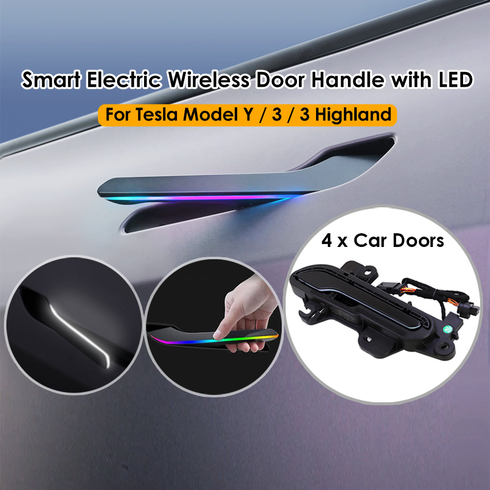 VJOYCAR the 6th Generation Colorful LED Lights Electric Wireless Auto Door Handle for Tesla Model Y 3 Highland