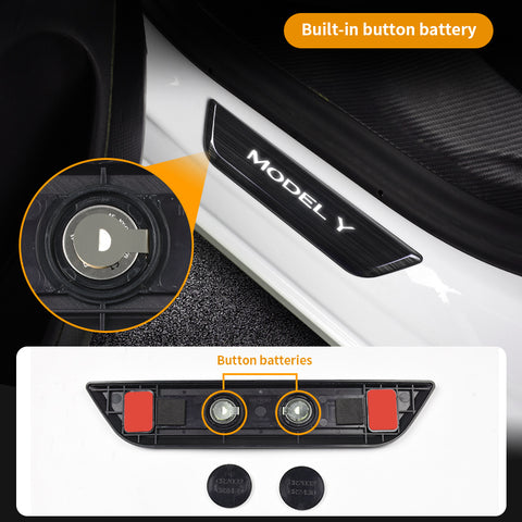 VJOYCAR 4pcs Door Sill Protector Wireless LED Magnetic Illuminated Pedal Kits For Tesla Model 3 Y