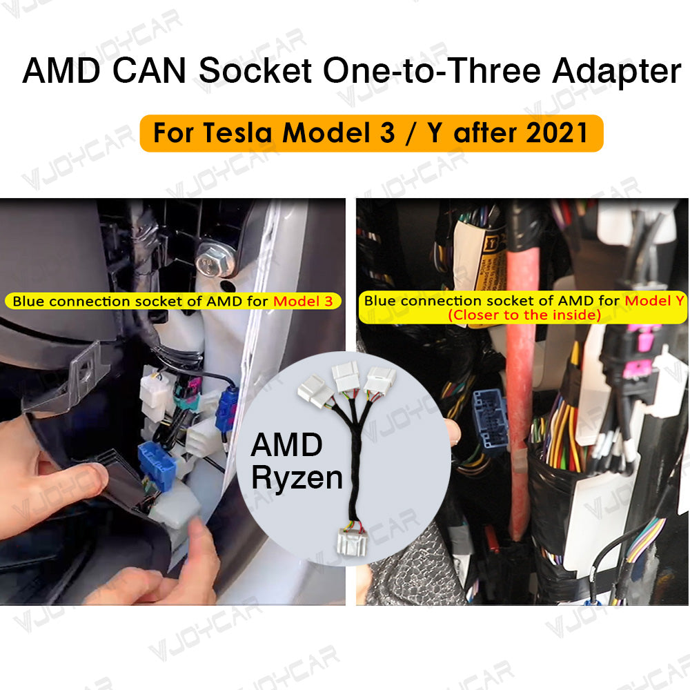 VJOYCAR AMD CAN Socket 1to3 One-to-Three Plug Adapter Right Front Door A-pillar Trim For Tesla Model 3 Model Y after 2021