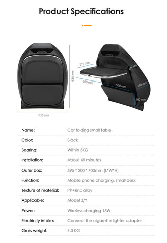 VJOYCAR Rear Seat Folding Table For Tesla Model Y Model 3 Accessories Wireless Phone 15W Fast Charging Desk Car Back Seat