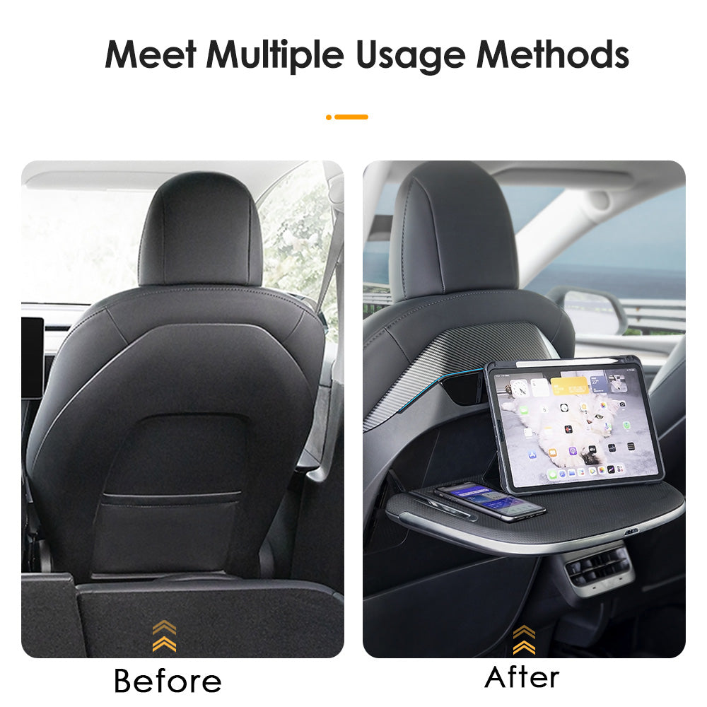 VJOYCAR Rear Seat Folding Table For Tesla Model Y Model 3 Accessories Wireless Phone 15W Fast Charging Desk Car Back Seat