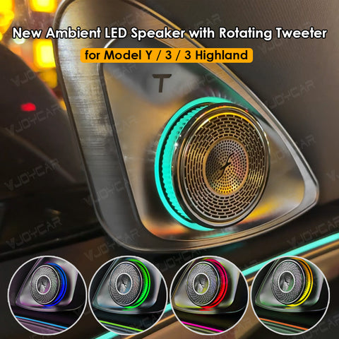 VJOYCAR Latest 4D Rotating Tweeter LED Ambient Speaker Blind-Spot Reminder for Tesla Model 3 Highland