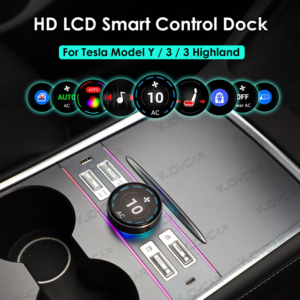 VJOYCAR LCD Intelligent Multi-functional Knob USB HUB Control Dock Center Console for Tesla Model 3 Model Y