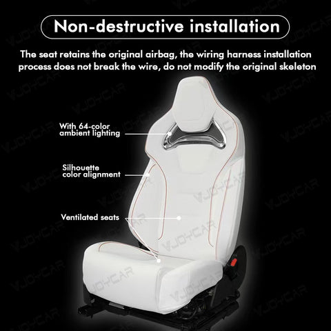 VJOYCAR Professional Sports Seat Ventilated Cushion Upgraded Leather Ambient Lighting for Model Y 3 Highland