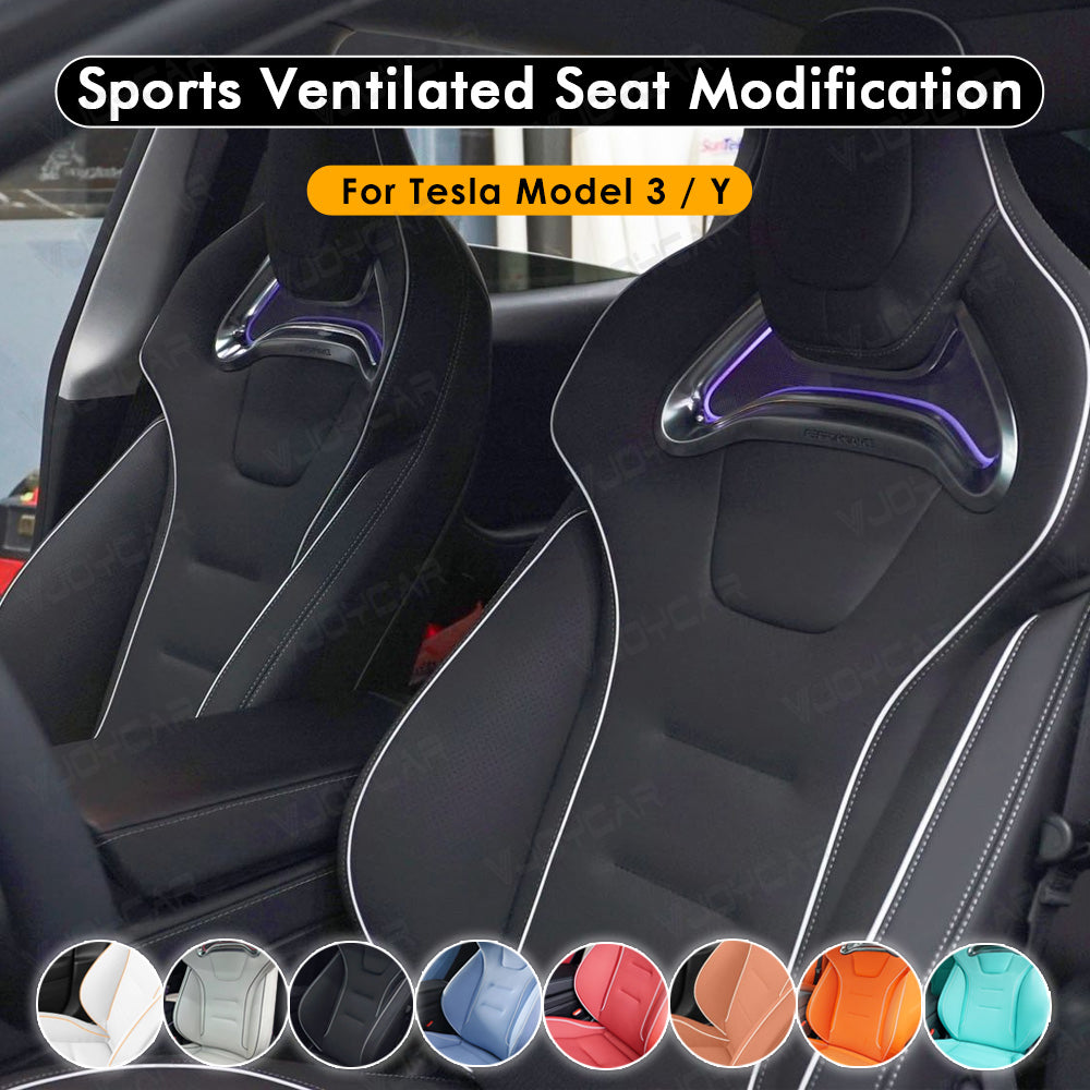 VJOYCAR Professional Sports Seat Ventilated Cushion Upgraded Leather Ambient Lighting for Model Y 3 Highland