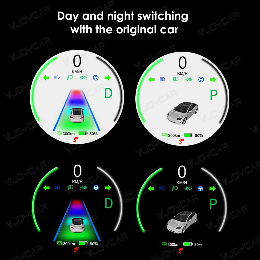 VJOYCAR Smart Round Design Wireless Dashboard HUD Cluster Gauge Display for Tesla Model 3 Y