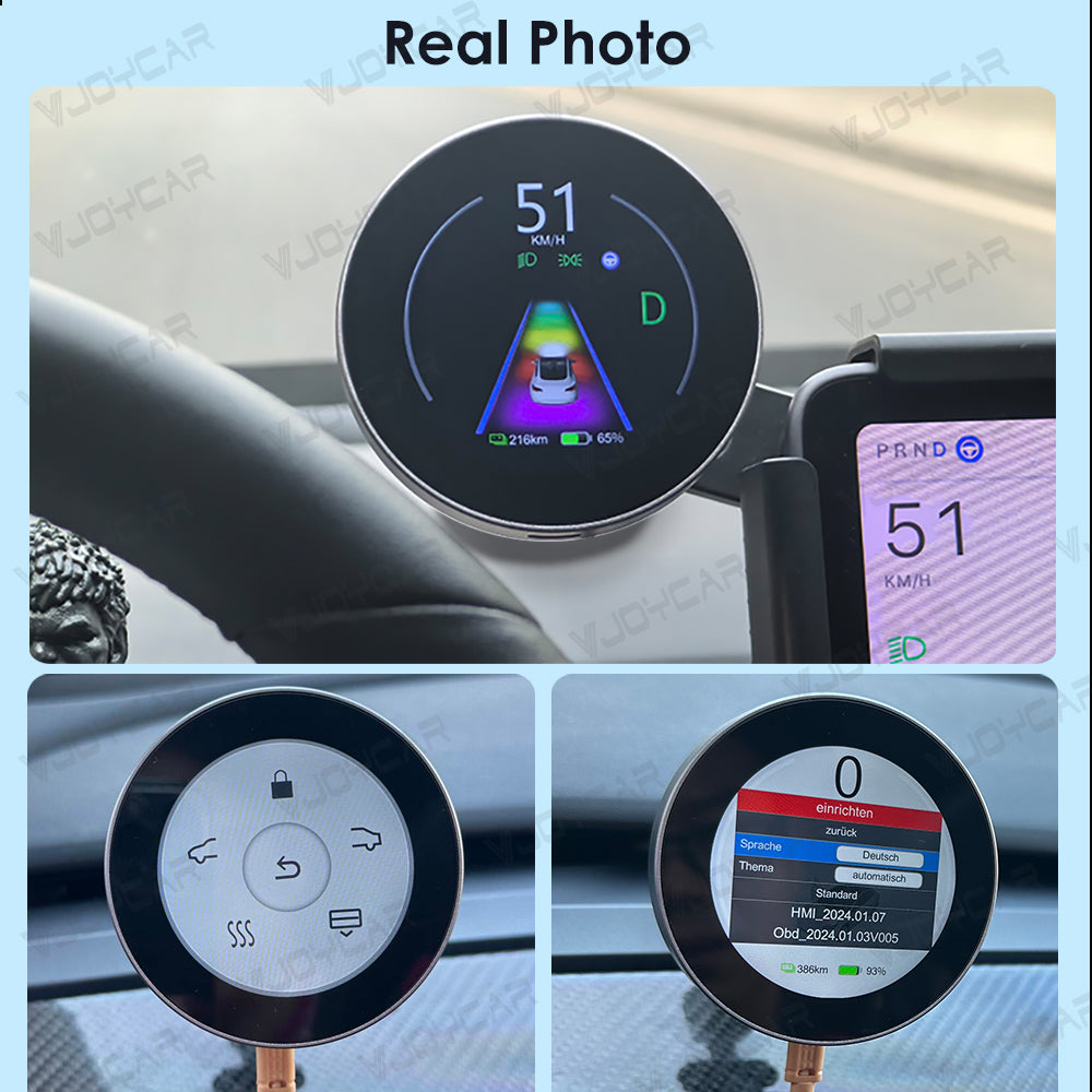 VJOYCAR Smart Round Design Wireless Dashboard HUD Cluster Gauge Display for Tesla Model 3 Y