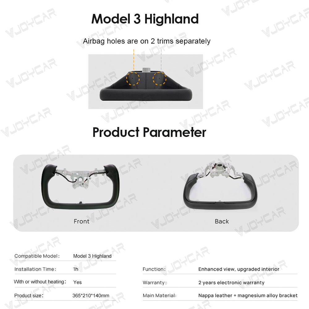 VJOYCAR Yoke Handle Model 3 Highland 2024 with Heating Steering Wheel 350mm