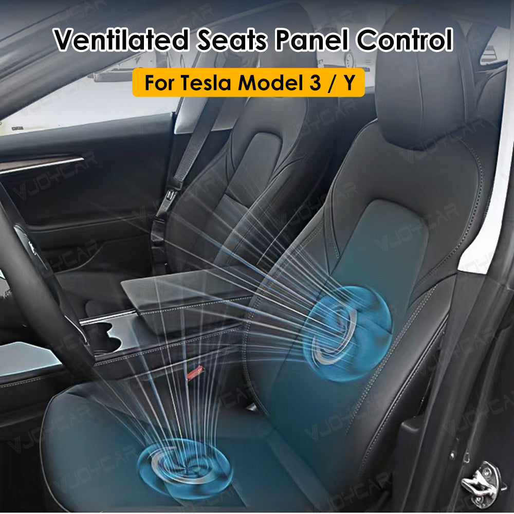 VJOYCAR Ventilated Seat Panel Control Nappa Leather Black Cover for Tesla Model 3 Model Y